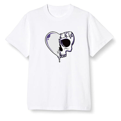 Pop Colour AJ1 High OG Court Purple - Heart melting skull  - White Men T-shirt