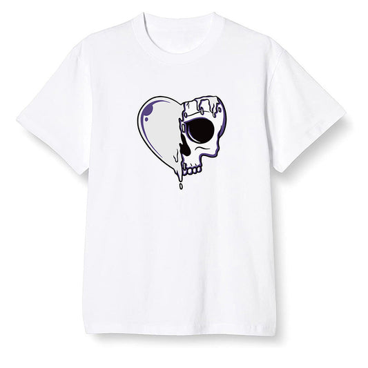 Pop Colour AJ1 High OG Court Purple - Heart melting skull  - White Men T-shirt