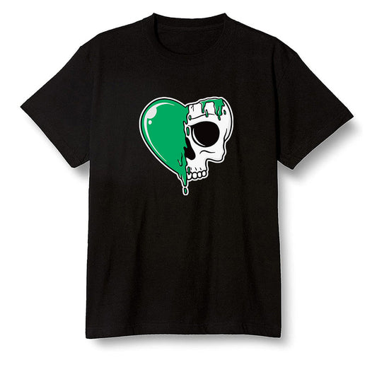 Pop Colour AJ1 High OG Lucky Green - Heart melting skull  - Black Men T-shirt