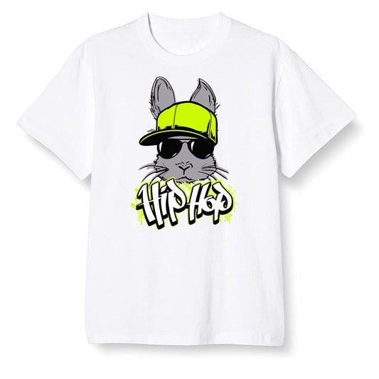 Pop Colour AJ1 Mid Grey Volt - Hip Hop bunny - White Men T-shirt