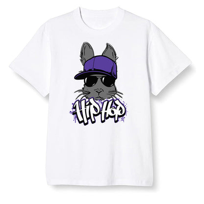 Pop Colour AJ13 Retro Court Purple - Hip Hop bunny - White Men T-shirt
