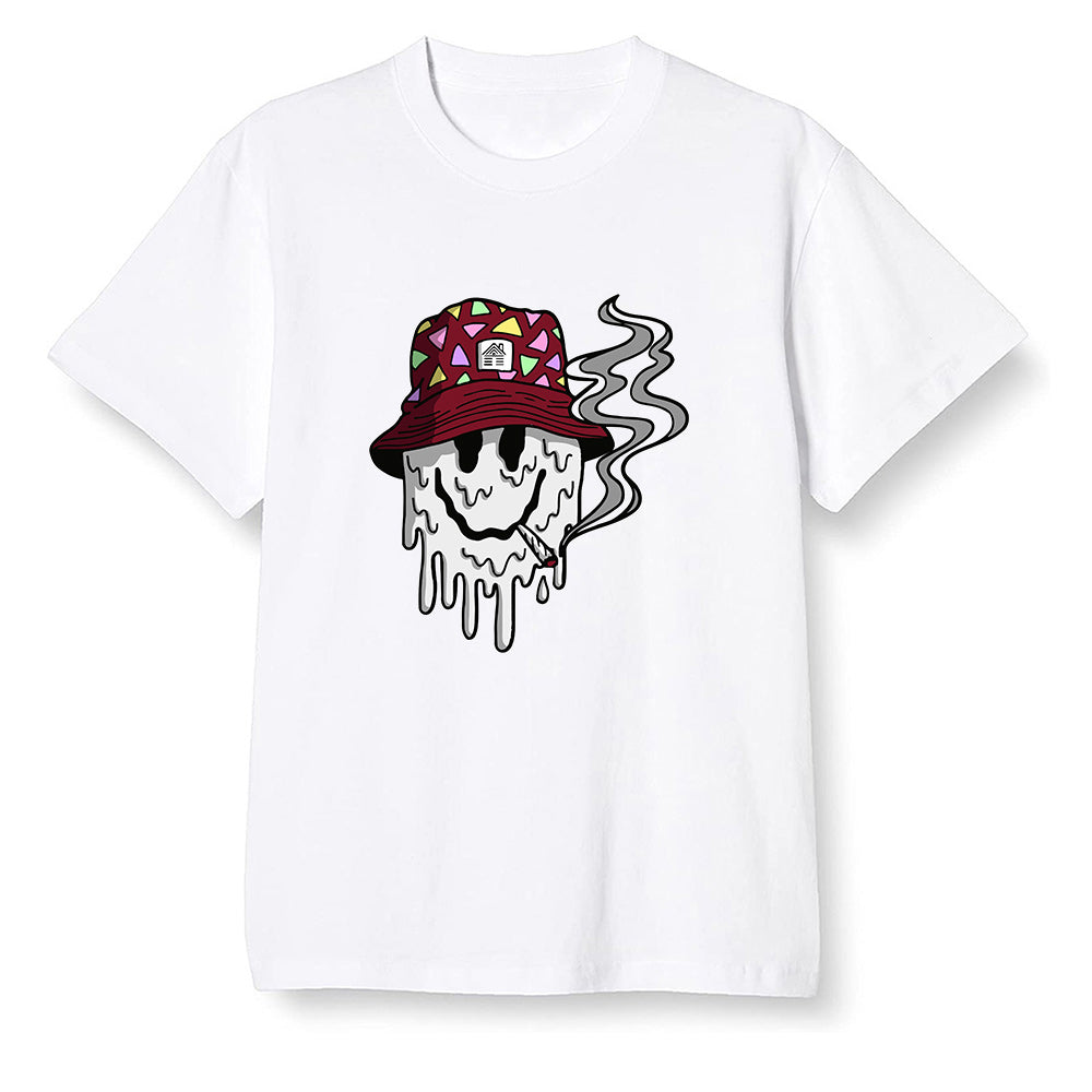 Pop Colour AJ1 Low Black Toe - Hippie smiley face  - White Men T-shirt