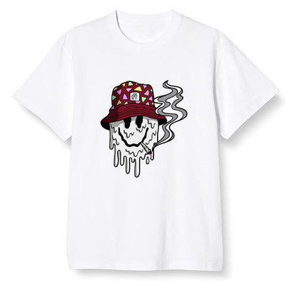 Pop Colour AJ1 Low Black Toe - Hippie smiley face  - White Men T-shirt