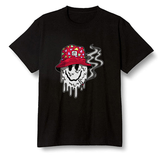 Pop Colour AJ1 Retro High OG Light Smoke Grey - Hippie smiley face  - Black Men T-shirt