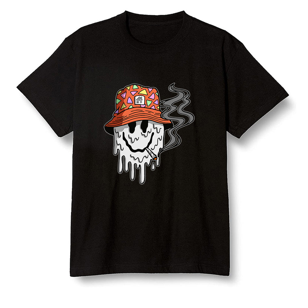 Pop Colour AJ1 Retro High OG Electro Orange - Hippie smiley face  - Black Men T-shirt