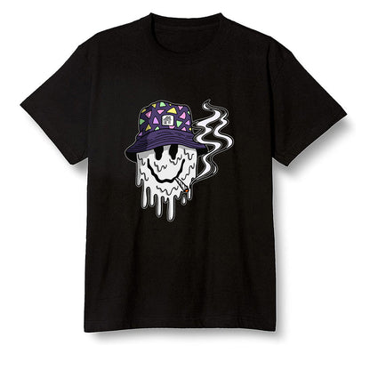 Pop Colour AJ1 High OG Court Purple - Hippie smiley face  - Black Men T-shirt