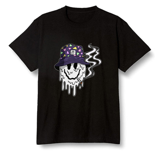 Pop Colour AJ1 High OG Court Purple - Hippie smiley face  - Black Men T-shirt