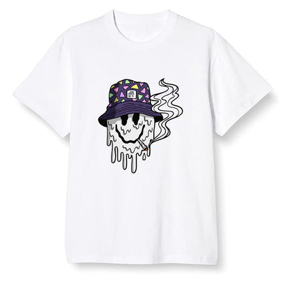 Pop Colour AJ1 High OG Court Purple - Hippie smiley face  - White Men T-shirt