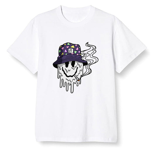 Pop Colour AJ1 High OG Court Purple - Hippie smiley face  - White Men T-shirt