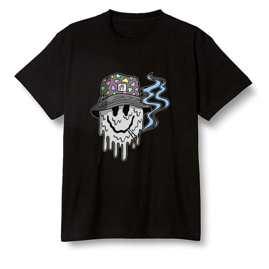 Pop Colour AJ1 Low Wolf Grey/Sail/Photon Dust/White - Hippie smiley face  - Black Men T-shirt