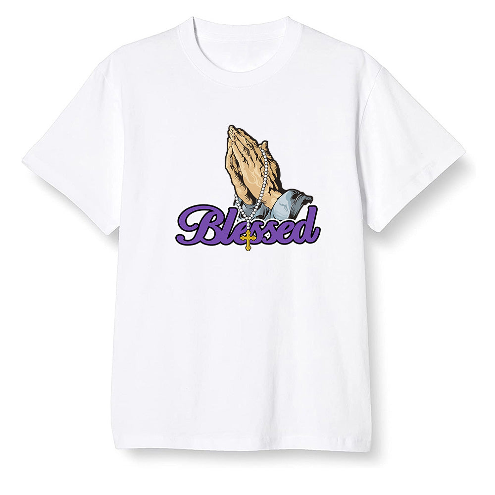 Pop Colour AJ1 Retro High OG Court Purple - I Blessed - White Men T-shirt