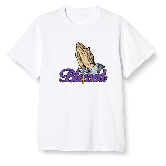 Pop Colour AJ1 Retro High OG Court Purple - I Blessed - White Men T-shirt