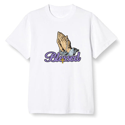Pop Colour AJ1 High OG Court Purple - I Blessed - White Men T-shirt