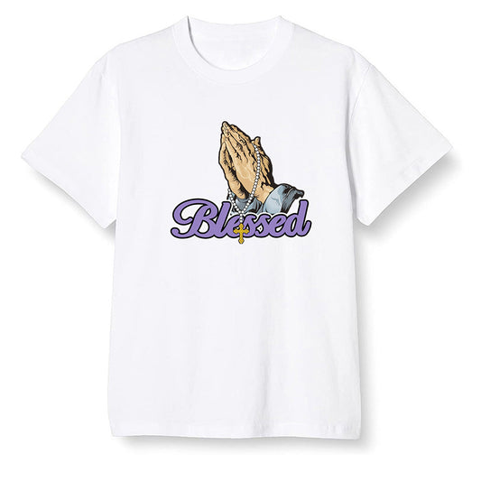 Pop Colour AJ1 High OG Court Purple - I Blessed - White Men T-shirt