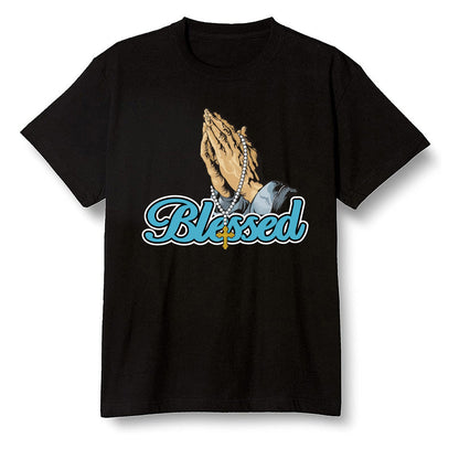 Pop Colour AJ13 Retro Obsidian Powder Blue - I Blessed - Black Men T-shirt
