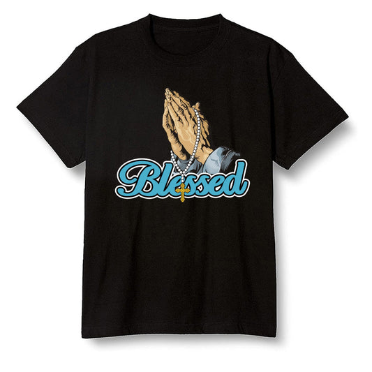 Pop Colour AJ13 Retro Obsidian Powder Blue - I Blessed - Black Men T-shirt