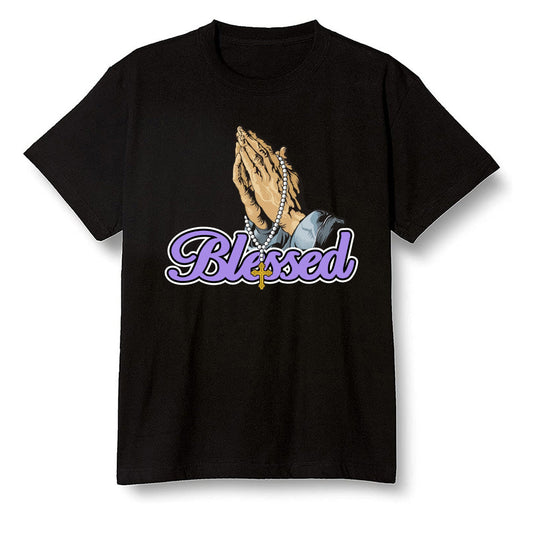 Pop Colour AJ13 Retro Court Purple - I Blessed - Black Men T-shirt