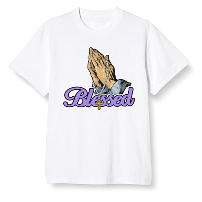 Pop Colour AJ13 Retro Court Purple - I Blessed - White Men T-shirt
