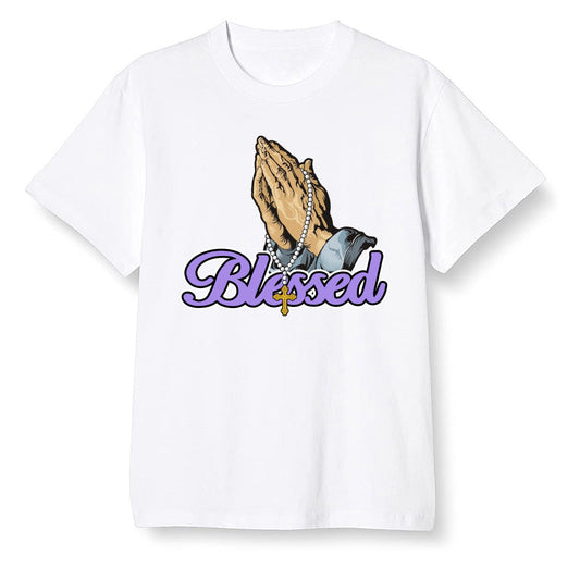 Pop Colour AJ13 Retro Court Purple - I Blessed - White Men T-shirt