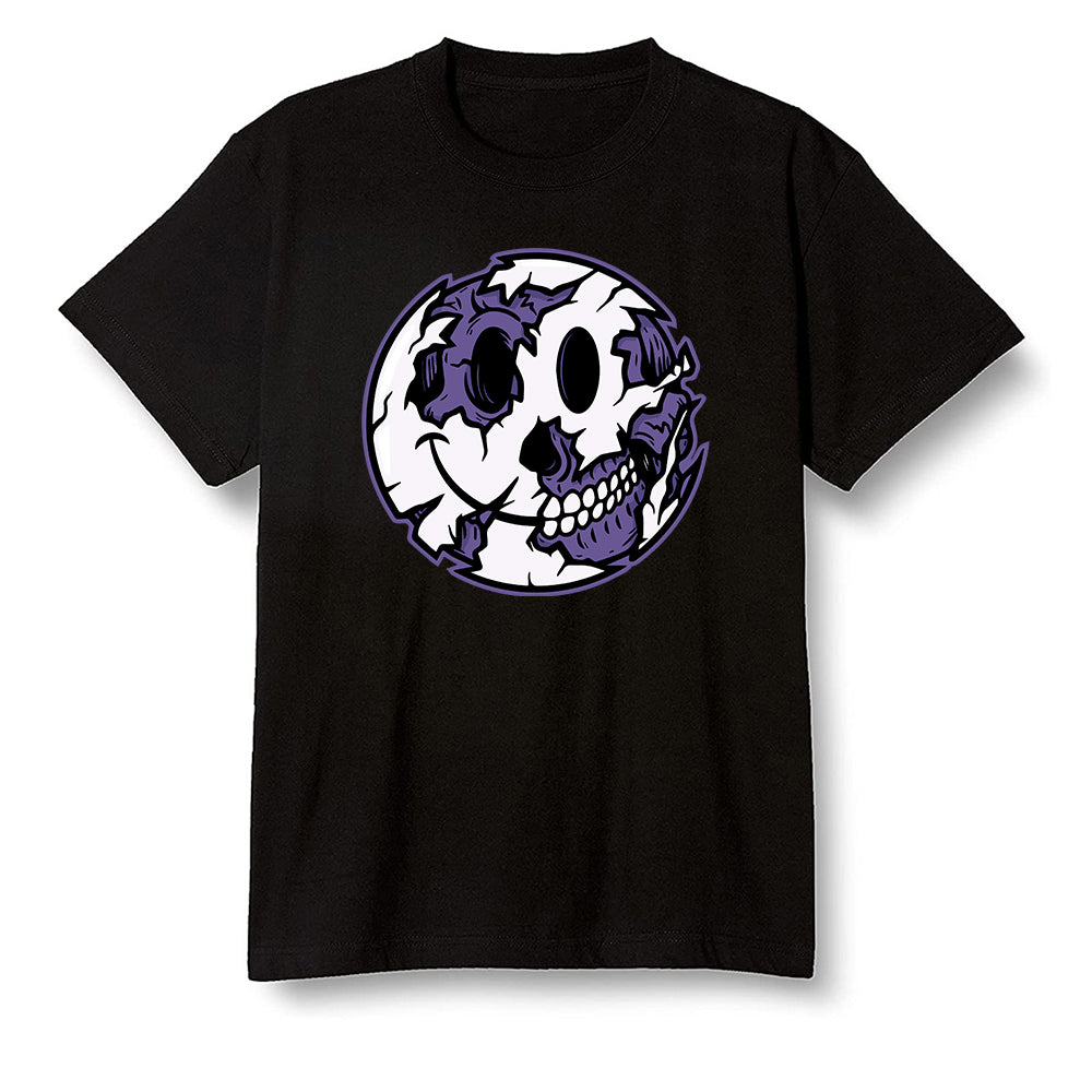 Pop Colour AJ1 High OG Court Purple - I Smiley Face - Black Men T-shirt