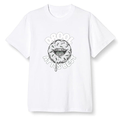 Pop Colour AJ1 Low Retro 'White' White/White-Metallic Silver - I love Donut Drool  - White Men T-shirt