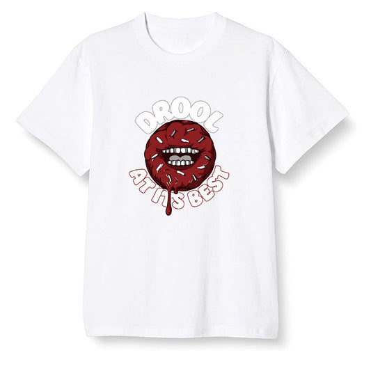 Pop Colour AJ1 Retro Low 'Hare' Grey Mist/University Red-Light Poison - I love Donut Drool  - White Men T-shirt