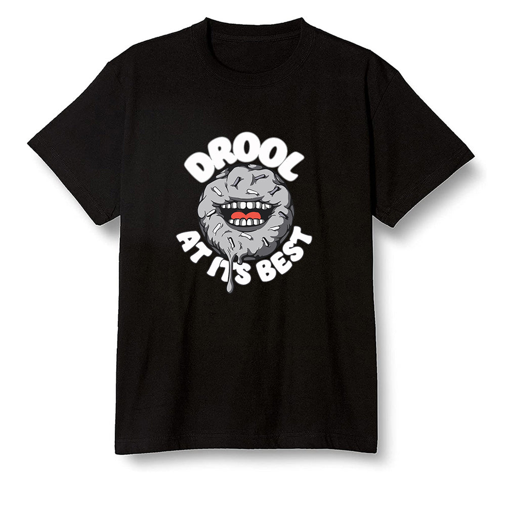 Pop Colour AJ1 Low GS Light Smoke Grey - I love Donut Drool  - Black Men T-shirt