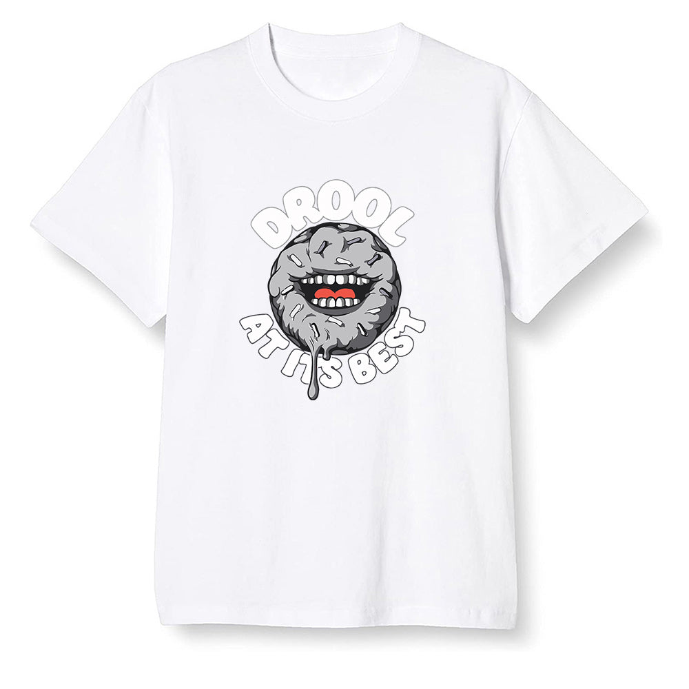 Pop Colour AJ1 Low GS Light Smoke Grey - I love Donut Drool  - White Men T-shirt