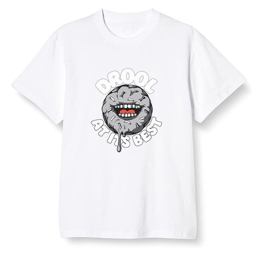 Pop Colour AJ1 Low GS Light Smoke Grey - I love Donut Drool  - White Men T-shirt