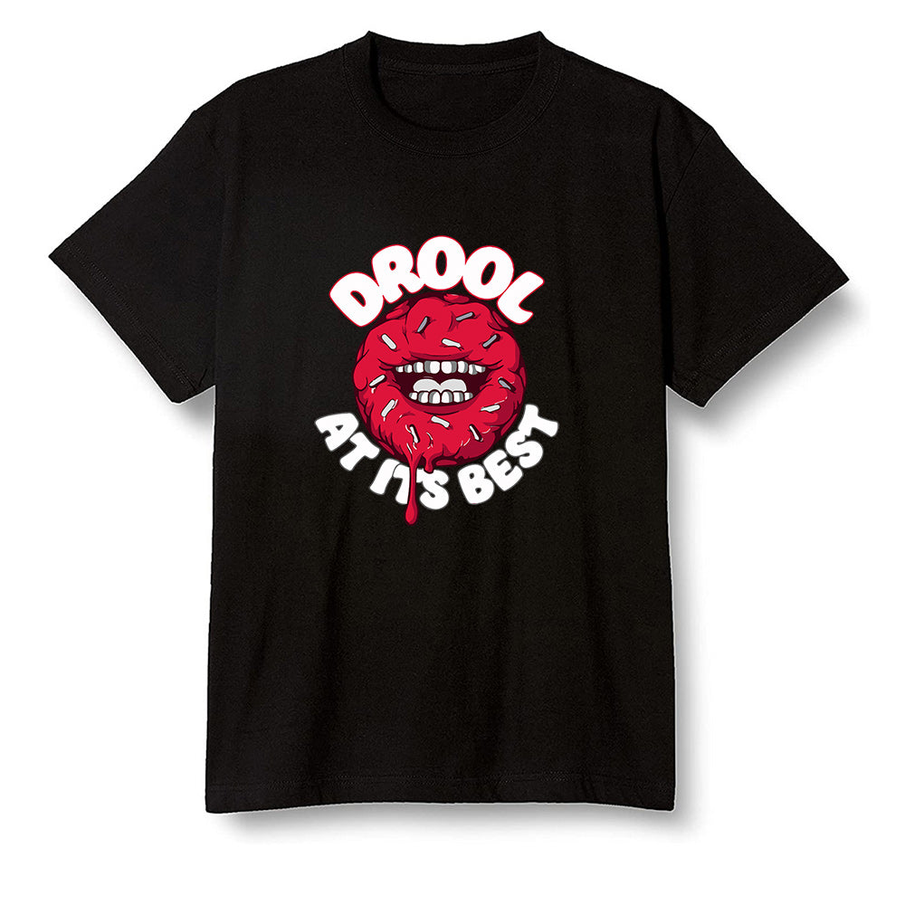 Pop Colour AJ1 Retro High OG Light Smoke Grey - I love Donut Drool  - Black Men T-shirt