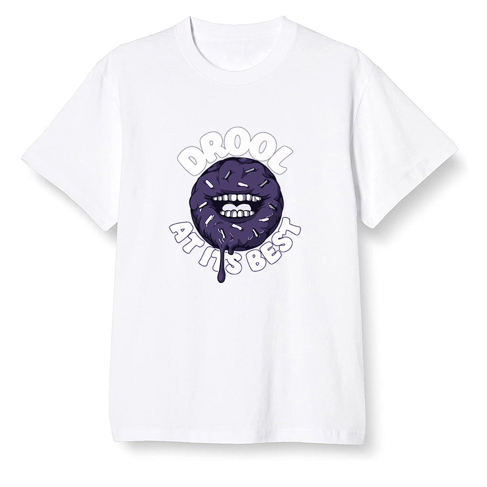 Pop Colour AJ1 High OG Court Purple - I love Donut Drool  - White Men T-shirt