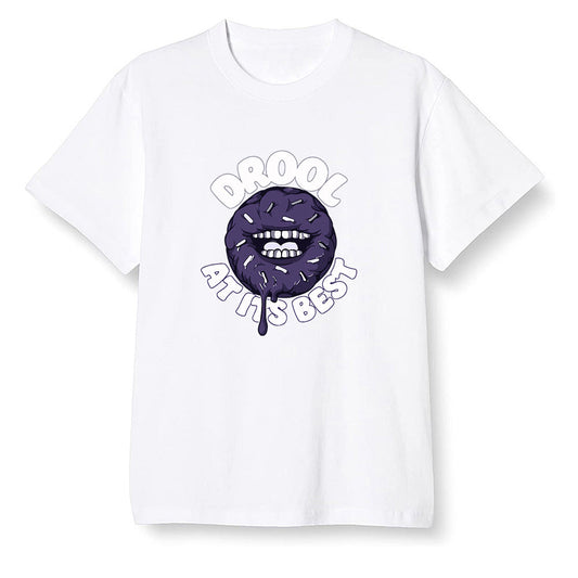 Pop Colour AJ1 High OG Court Purple - I love Donut Drool  - White Men T-shirt