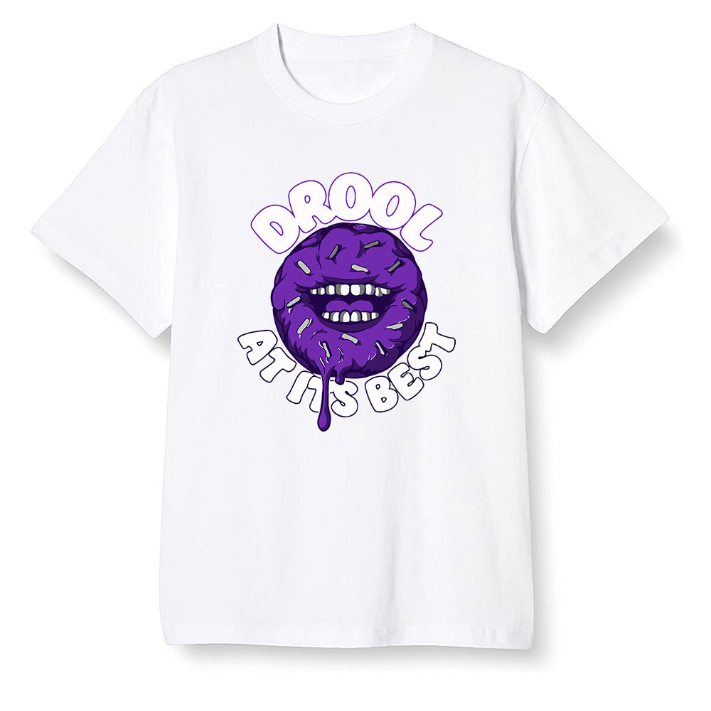 Pop Colour AJ13 Retro Court Purple - I love Donut Drool - White Men T-shirt
