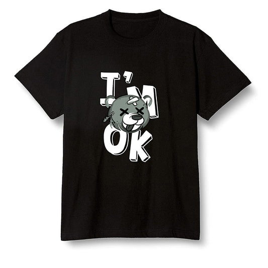 Pop Colour AJ1 Low Retro 'White' White/White-Metallic Silver - I'am Ok bubby bear  - Black Men T-shirt