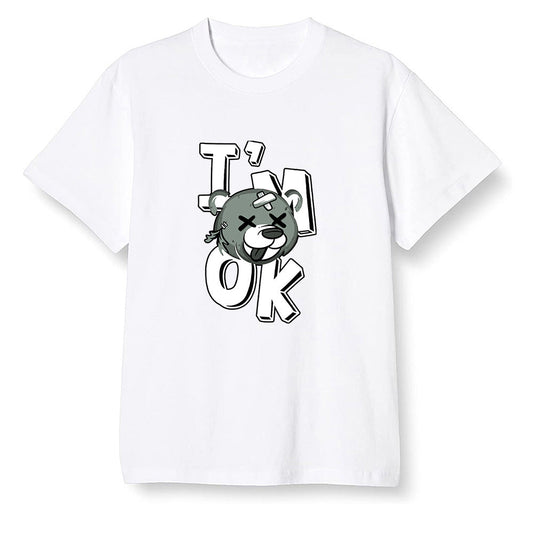 Pop Colour AJ1 Low Retro 'White' White/White-Metallic Silver - I'am Ok bubby bear  - White Men T-shirt
