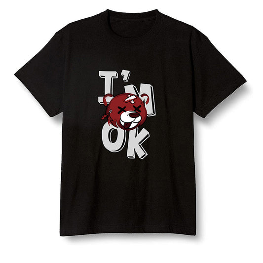 Pop Colour AJ1 Retro Low 'Hare' Grey Mist/University Red-Light Poison - I'am Ok bubby bear  - Black Men T-shirt