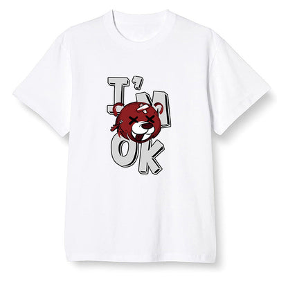 Pop Colour AJ1 Retro Low 'Hare' Grey Mist/University Red-Light Poison - I'am Ok bubby bear  - White Men T-shirt