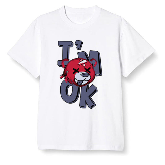 Pop Colour AJ6 Retro 'Doernbecher' 2019 Midnight Navy/White-Varsity Red-Metallic Gold - I'am Ok bubby bear - White Men T-shirt