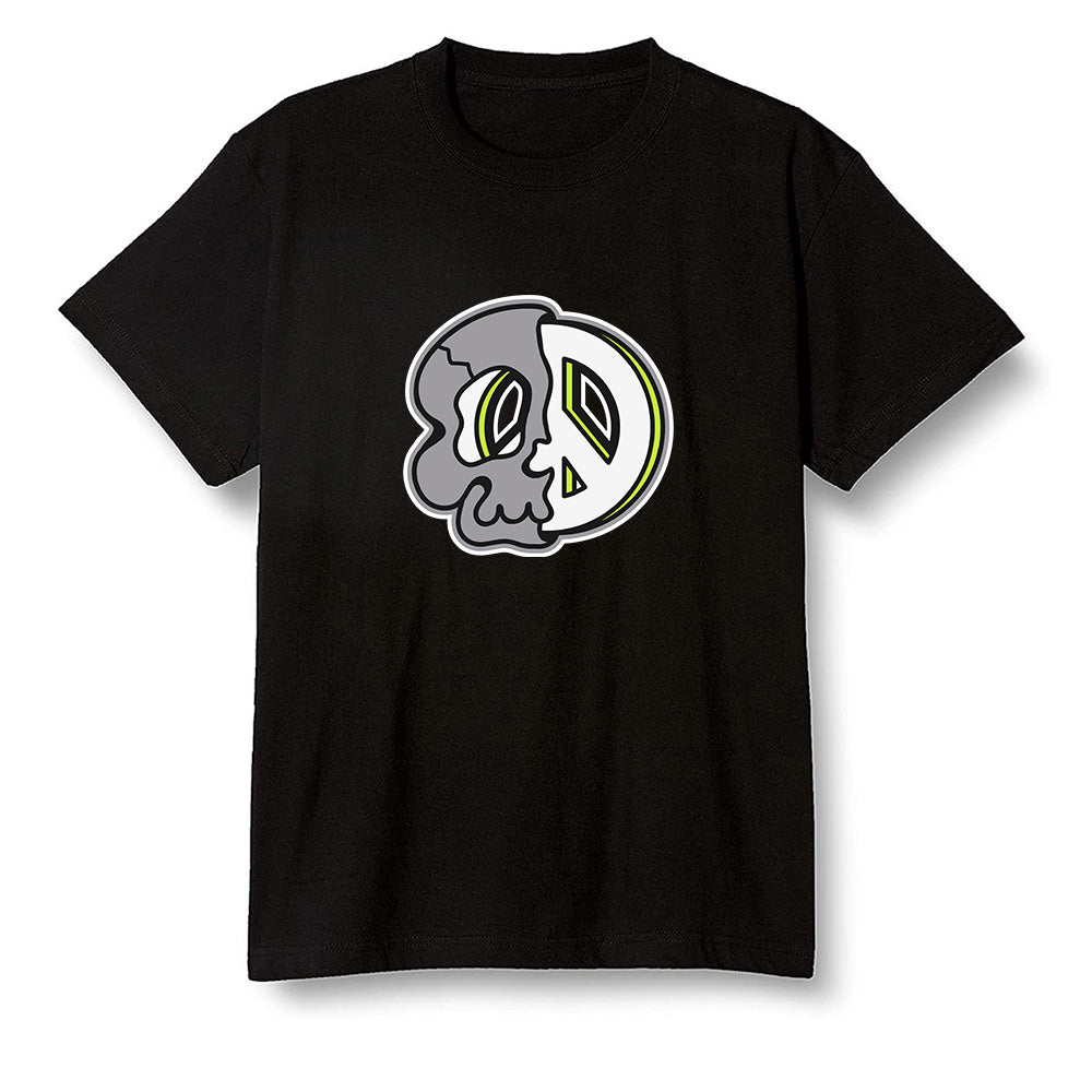 Pop Colour AJ1 Mid Grey Volt - Peace and skull - Black Men T-shirt