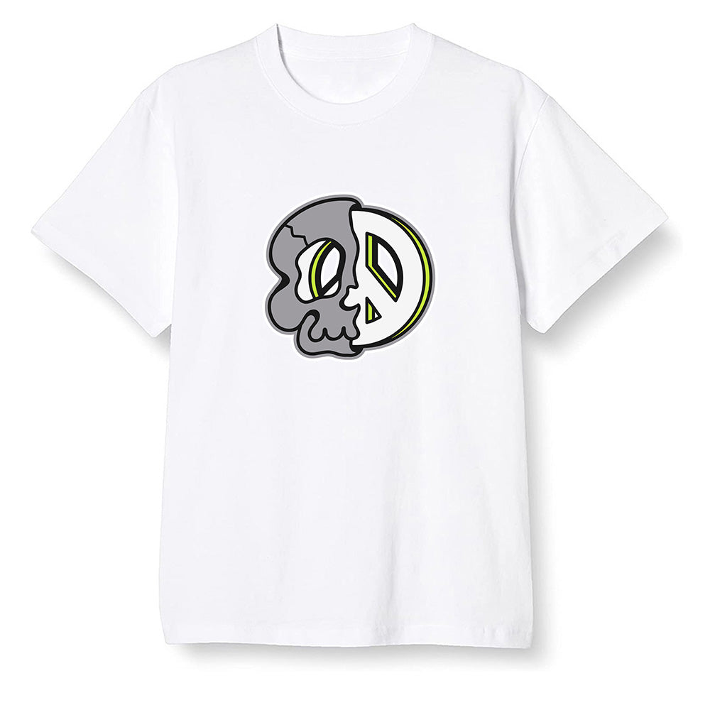 Pop Colour AJ1 Mid Grey Volt - Peace and skull - White Men T-shirt