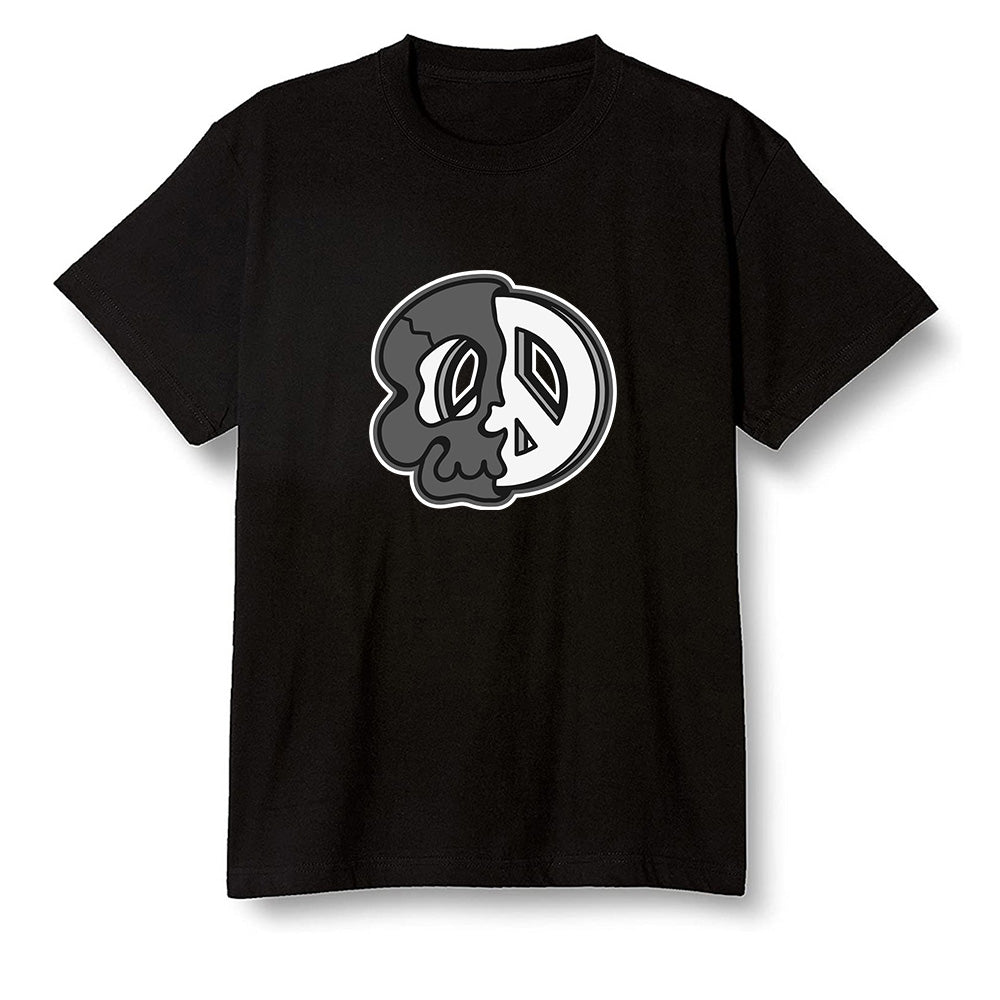 Pop Colour AJ1 High OG Black White - Peace and skull - Black Men T-shirt