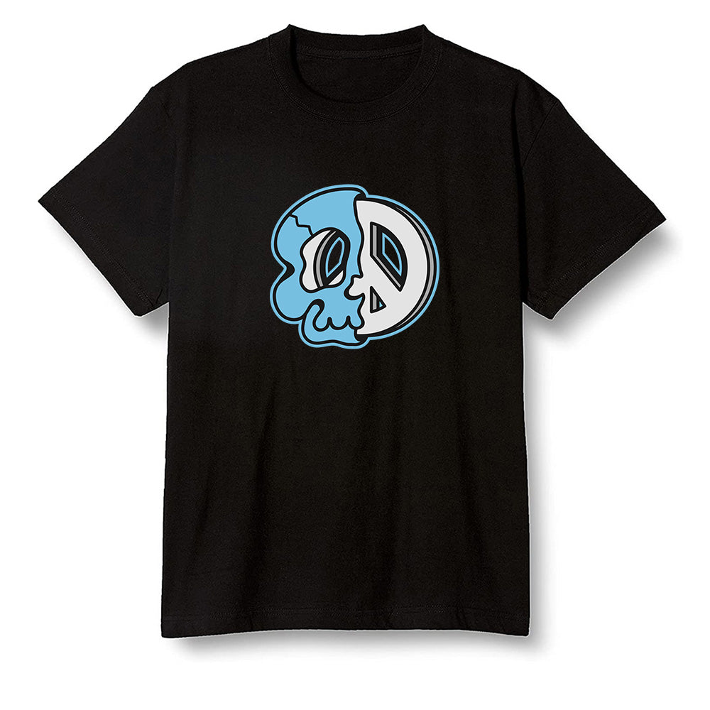 Pop Colour AJ13 Retro Obsidian Powder Blue - Peace and skull - Black Men T-shirt