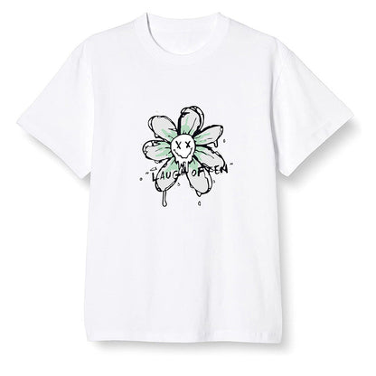 Pop Colour AJ1 Low Retro 'White' White/White-Metallic Silver - Smiling flower - White Men T-shirt