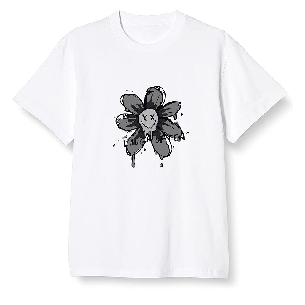 Pop Colour AJ1 Low 'Triple Black' Black - Smiling flower - White Men T-shirt