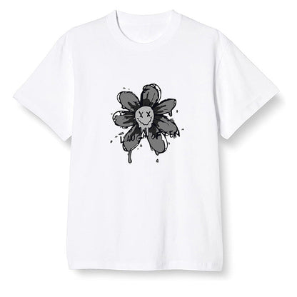 Pop Colour AJ1 Low 'Triple Black' Black - Smiling flower - White Men T-shirt