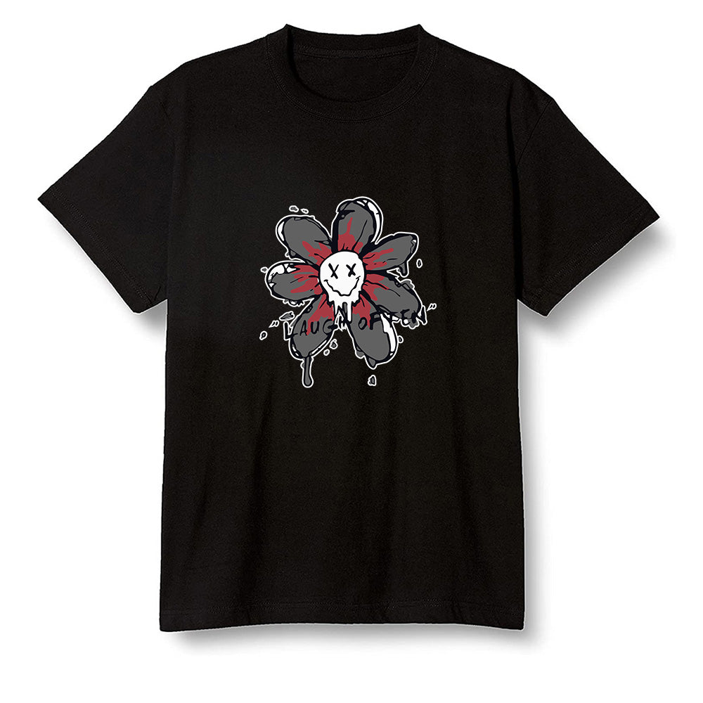 Pop Colour AJ1 Low Black Toe - Smiling flower - Black Men T-shirt