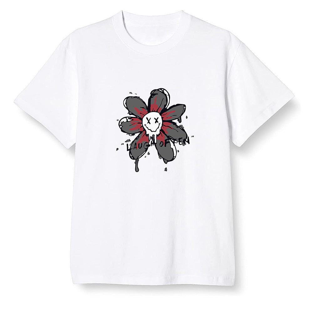 Pop Colour AJ1 Low Black Toe - Smiling flower - White Men T-shirt