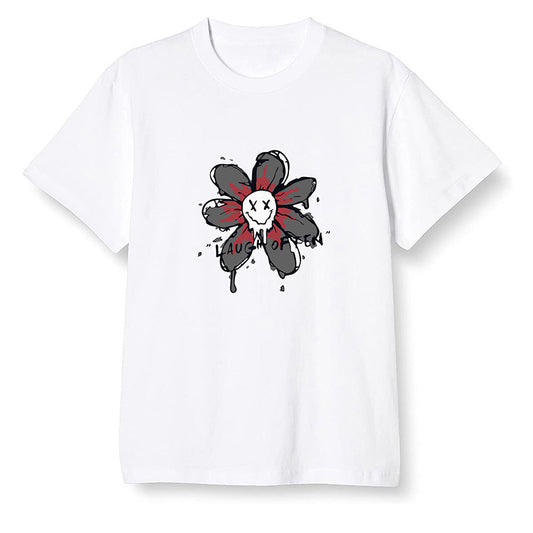 Pop Colour AJ1 Low Black Toe - Smiling flower - White Men T-shirt