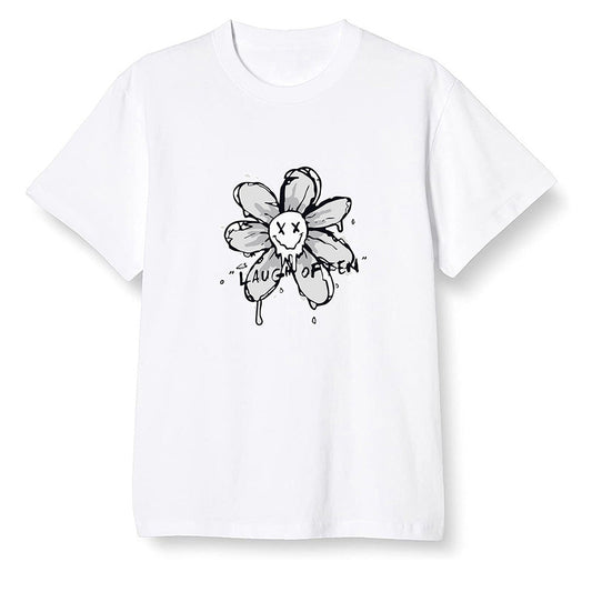 Pop Colour AJ1 Low GS Light Smoke Grey - Smiling flower - White Men T-shirt