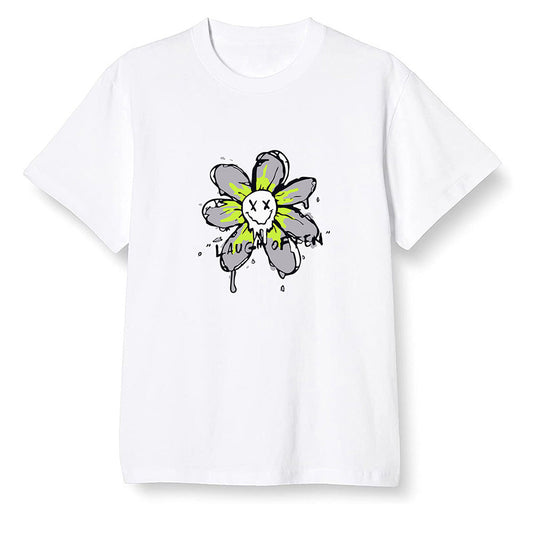 Pop Colour AJ1 Mid Grey Volt - Smiling flower - White Men T-shirt